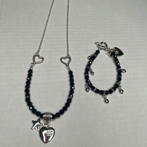 3/$15 or 5/$20 Heart & Stars with black beads necklace and bracelet set